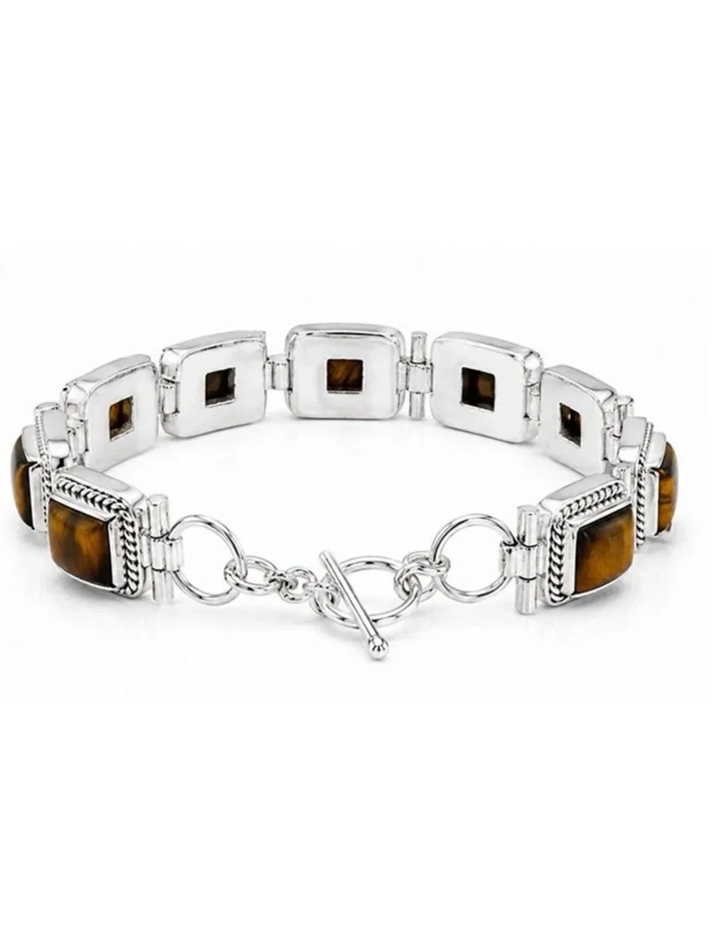 Genuine 37.73 Cts Tiger Eye Bracelet .925 Sterling Silver